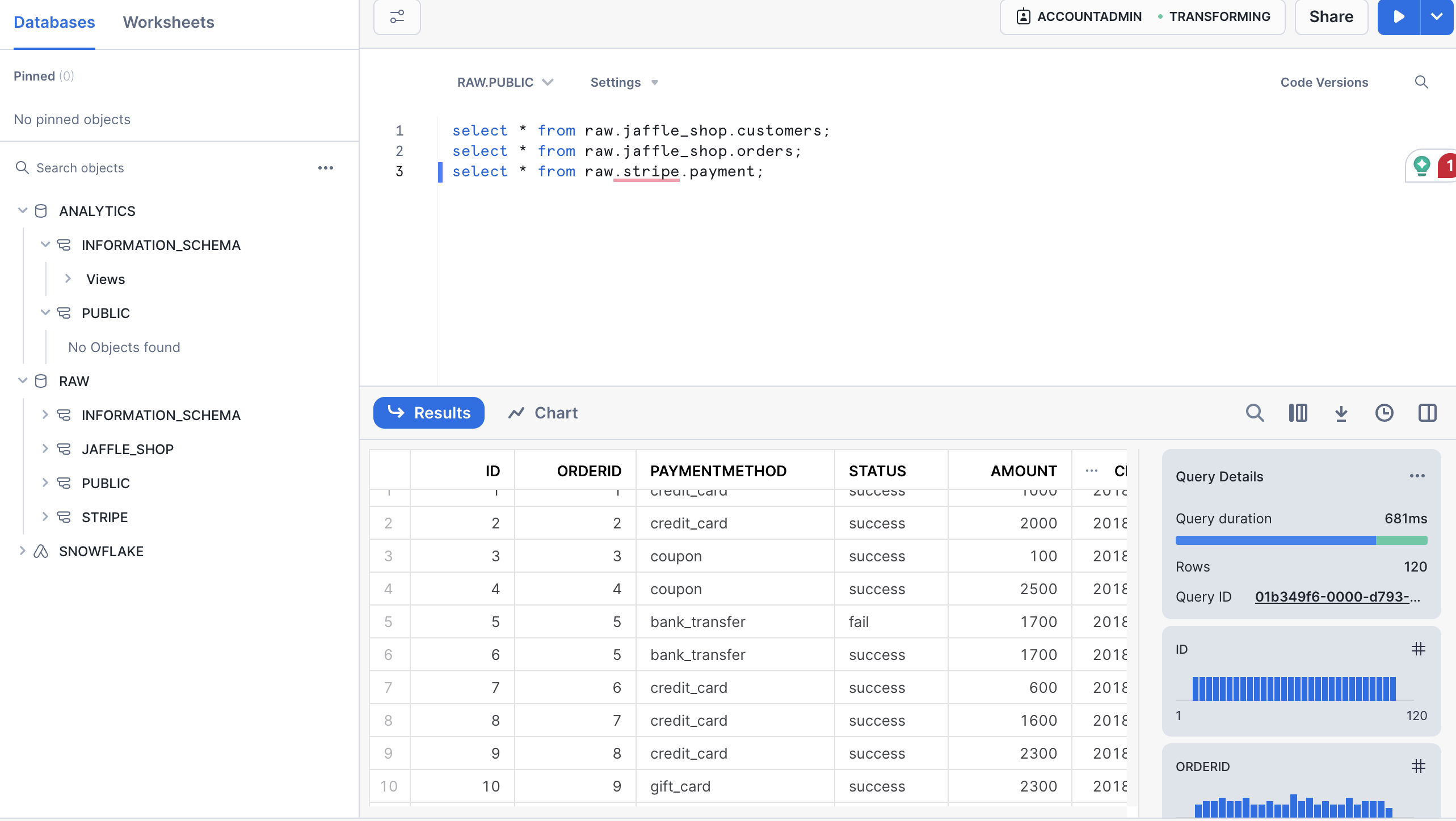The image displays Snowflake's confirmation output when data loaded correctly in the Editor. The image displays Snowflake's confirmation output when data loaded correctly in the Editor.